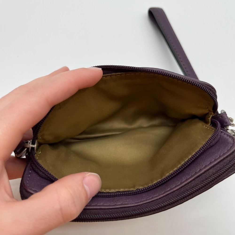 34. Coach Purple Canvas and Leather Signature Zip Top Wristlet - Picture 4 of 7